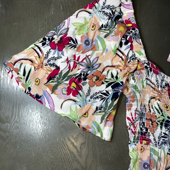 Roxy Golden Dawn White Pink Green Floral Sundress Smocked Ladies Large NWT - Picture 5 of 10